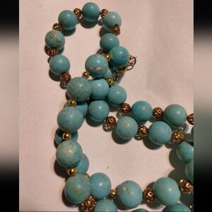 Vtg Natural turquoise gemstone graduated faceted bead necklace,with gold veins